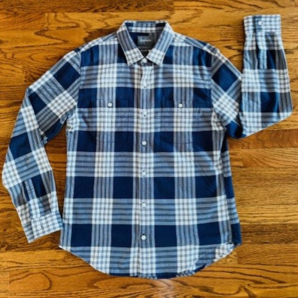 NWOT Bonobos Slim Fit Flannel Shirt | Navy Plaid | Size L
